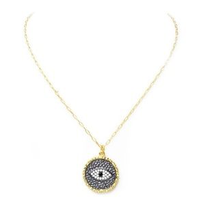 Gold plates link chain evil eye necklace